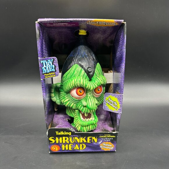 Vtg Talking Shrunken Head Halloween Decoration Gemmy 2001 Original Box Untested - Picture 1 of 10
